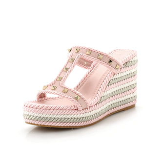 Valentino Garavani Women's Rockstud Caged Wedge Sandals Leather with Rope Detail