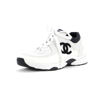 Chanel Women's CC Low-Top Sneakers Leather and Fabric with Suede