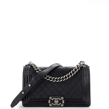 Chanel Boy Flap Bag Quilted Goatskin with Patent Old Medium