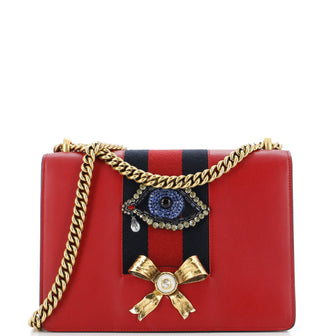 Gucci Web Peony Chain Shoulder Bag Embellished Leather Medium