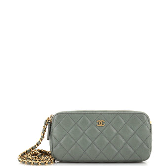 Chanel Double Zip Clutch with Chain Quilted Caviar