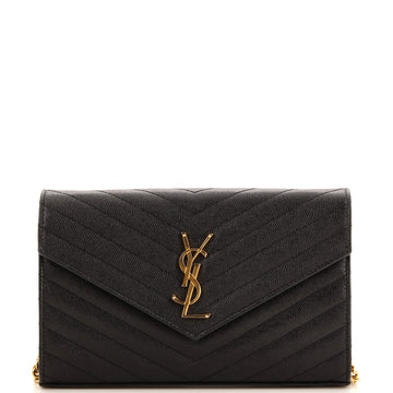 Saint Laurent Classic Monogram Wallet on Chain Matelasse Chevron Leather Medium