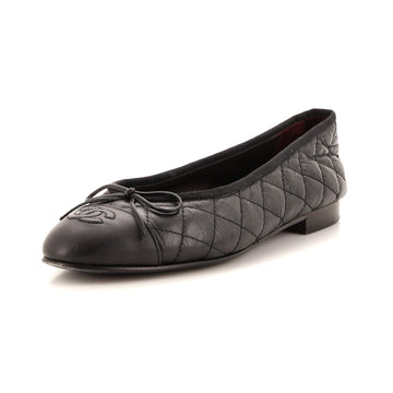 Chanel Women's CC Cap Toe Bow Ballerina Flats Quilted Leather