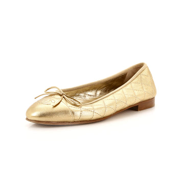 Chanel Women's CC Cap Toe Bow Ballerina Flats Quilted Leather