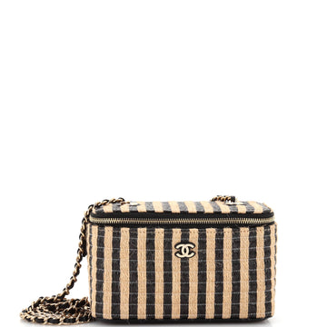 Chanel Classic Vanity Case with Chain Striped Raffia and Jute Small