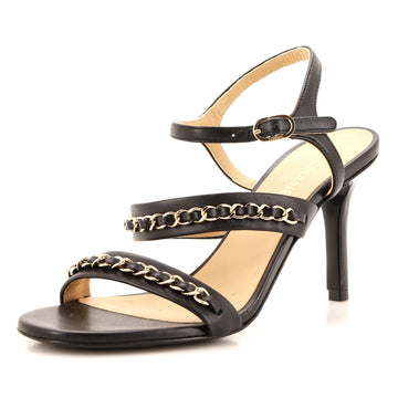 Chanel Women's Chain Straps Heeled Sandals Leather
