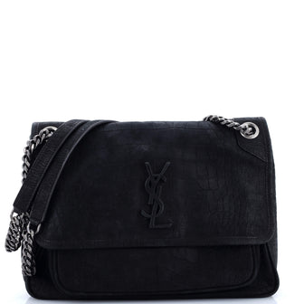 Saint Laurent Niki Chain Flap Bag Crocodile Embossed Nubuck Medium