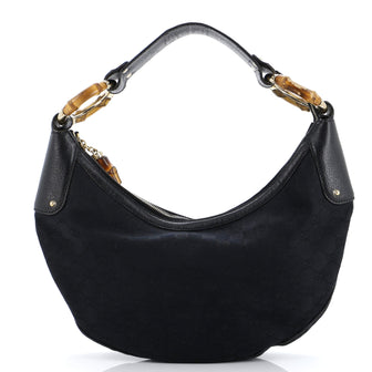 Gucci Bamboo Ring Half Moon Web Hobo GG Canvas Medium