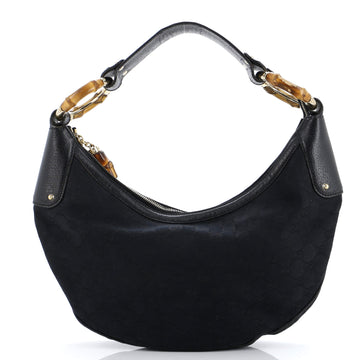 Gucci Bamboo Ring Half Moon Web Hobo GG Canvas Medium