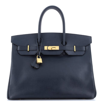 Hermes Birkin Handbag Blue Courchevel with Gold Hardware 35