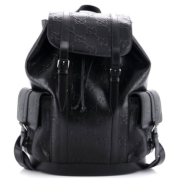 Gucci Double Buckle Backpack GG Embossed Perforated Leather Large