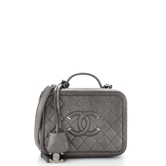 Chanel Filigree Vanity Case Quilted Metallic Caviar Medium