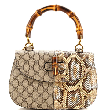 Gucci Bamboo 1947 Top Handle Bag GG Coated Canvas and Python Medium