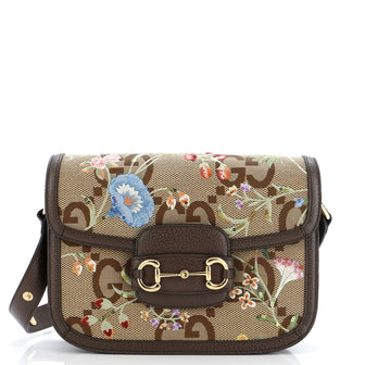 Gucci Horsebit 1955 Shoulder Bag Jumbo GG Flower Jacquard Small