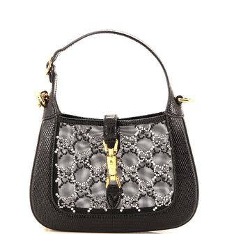 Gucci Jackie 1961 Chain Hobo Crystal GG Embellished Mesh with Lizard Mini