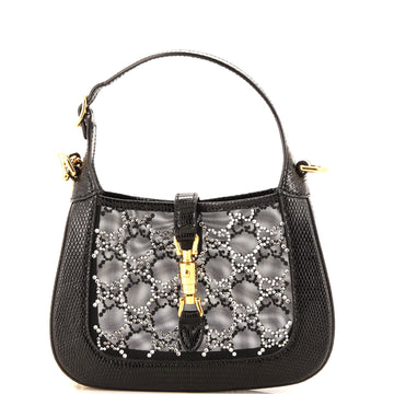 Gucci Jackie 1961 Chain Hobo Crystal GG Embellished Mesh with Lizard Mini