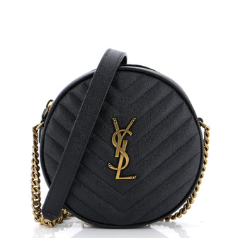 Saint Laurent Vinyle Round Camera Bag Matelasse Chevron Leather