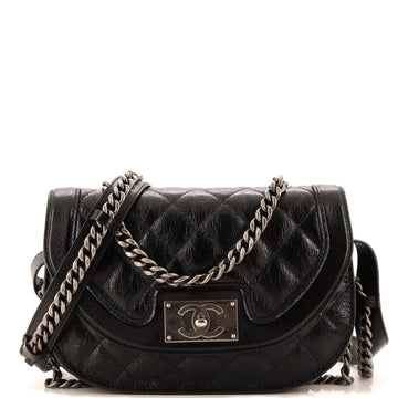 Chanel Double Chained Saddle Messenger Bag Quilted Aged Calfskin Small
