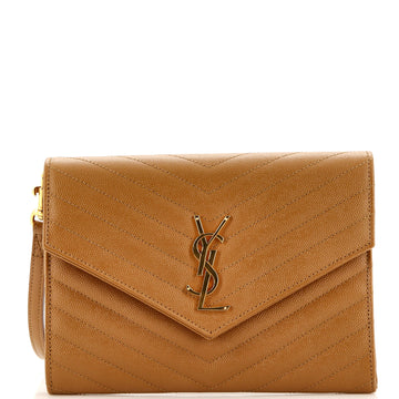 Saint Laurent Classic Monogram Envelope Wristlet Clutch Matelasse Chevron Leather