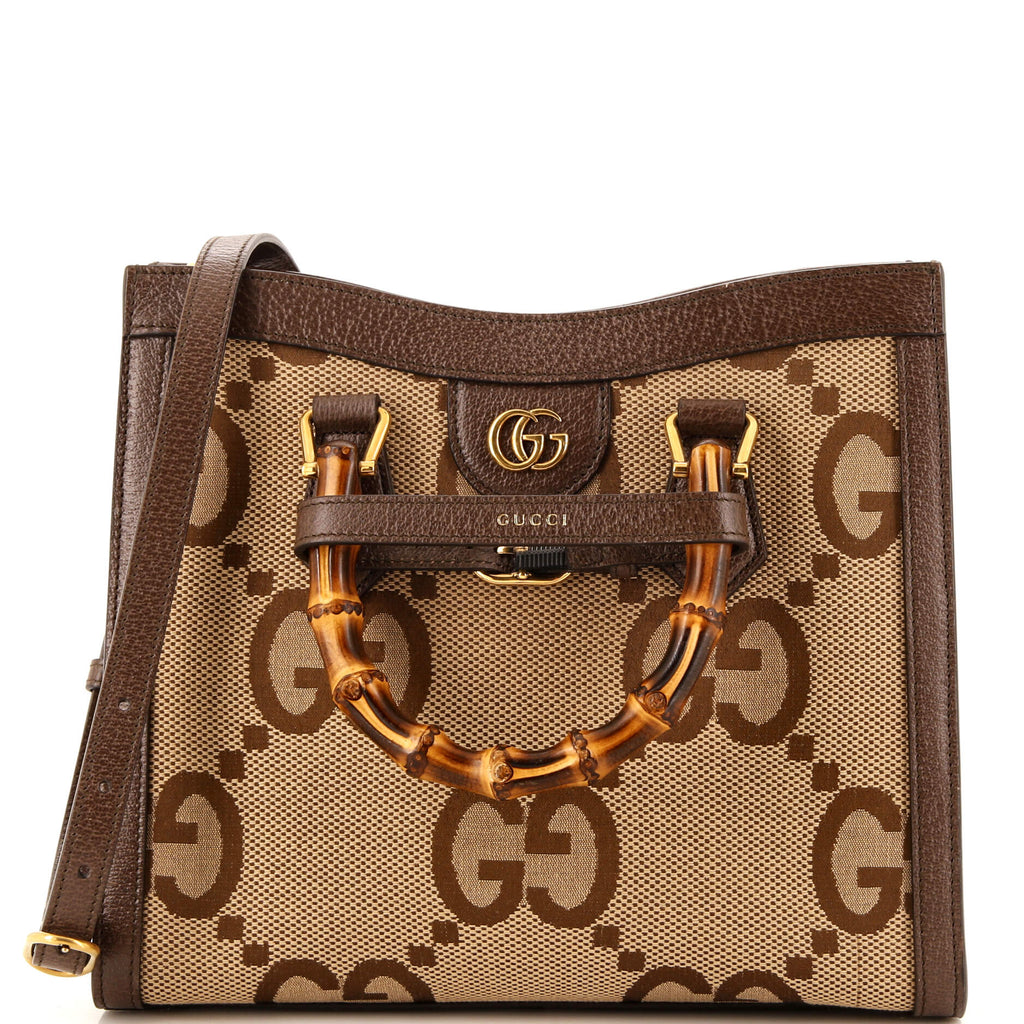 Gucci Diana NM Bamboo Handle Tote Jumbo GG Canvas Small Brown 2880291
