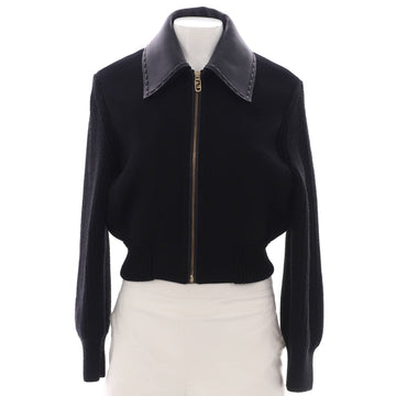 Fendi Women's Detachable Collar Zip Jacket Wool with Leather