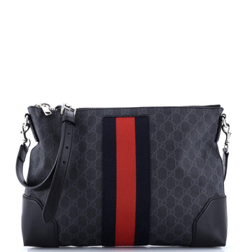 Gucci Web Zip Flat Messenger GG Coated Canvas Medium