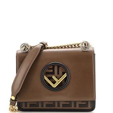 Fendi Kan I F Shoulder Bag Leather with Zucca Embossed Detail Small