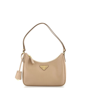 Prada Adjustable Handle Zip Hobo Saffiano Leather Mini
