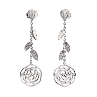 Chanel Camellia Ajoure Drop Earrings 18K White Gold with Diamonds