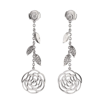 Chanel Camellia Ajoure Drop Earrings 18K White Gold with Diamonds