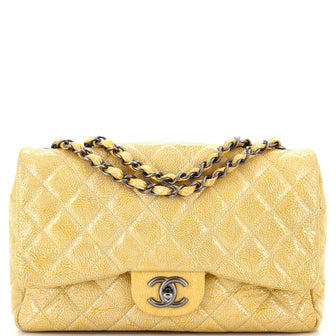 Chanel Vintage Classic Single Flap Bag Quilted Crinkled Patent Jumbo