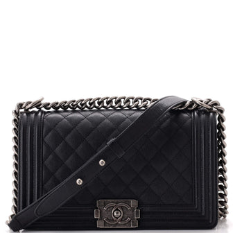 Chanel Boy Flap Bag Quilted Caviar Old Medium