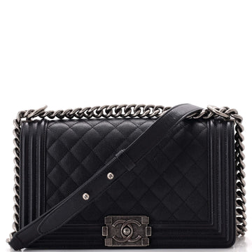 Chanel Boy Flap Bag Quilted Caviar Old Medium