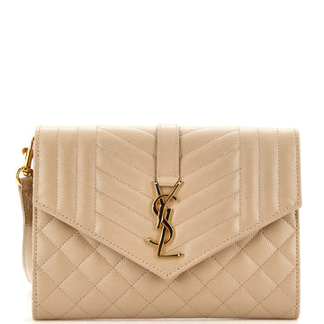 Saint Laurent Classic Monogram Envelope Wristlet Clutch Mixed Matelasse Leather
