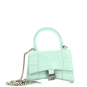 Balenciaga Hourglass Chain Top Handle Bag Crocodile Embossed Leather Mini