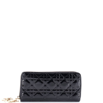 Christian Dior Lady Dior Zip Around Wallet Cannage Quilt Patent Long