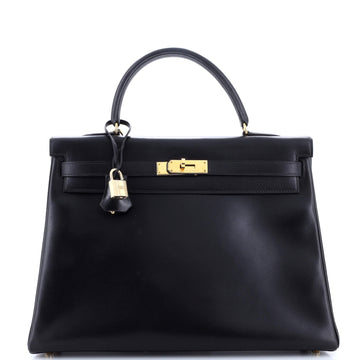 Hermes Kelly Handbag Black Box Calf with Gold Hardware 35