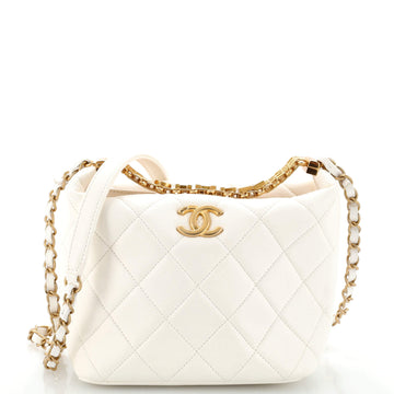 Chanel Crystal Logo Letters Chain Handle Hobo Quilted Lambskin Small