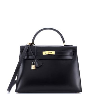 Hermes Kelly Handbag Black Box Calf with Gold Hardware 32