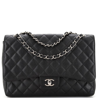 Chanel Vintage Classic Single Flap Bag Quilted Caviar Maxi