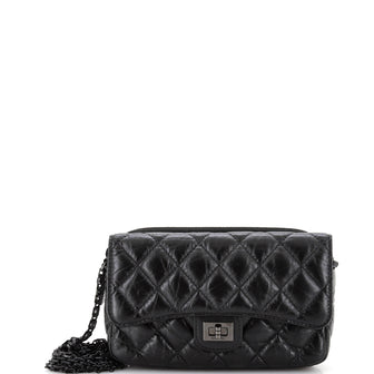 Chanel So Black Reissue 2.55 Flap Phone Holder with Chain Quilted Aged Calfskin