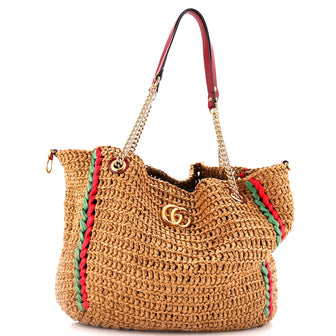 Gucci GG Marmont Chain Tote Raffia Large