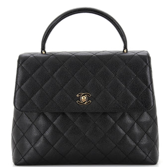 Chanel Vintage Classic Top Handle Flap Bag Quilted Caviar Jumbo