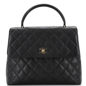 Chanel Vintage Classic Top Handle Flap Bag Quilted Caviar Jumbo