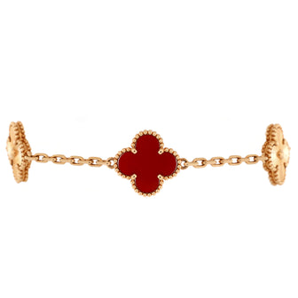 Van Cleef & Arpels Vintage Alhambra 5 Motifs Bracelet Guilloche 18K Rose Gold and Carnelian