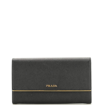 Prada Continental Flap Wallet Saffiano Leather with Metal Detail