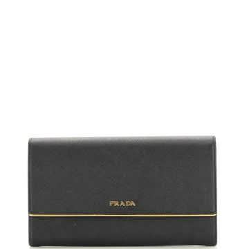 Prada Continental Flap Wallet Saffiano Leather with Metal Detail