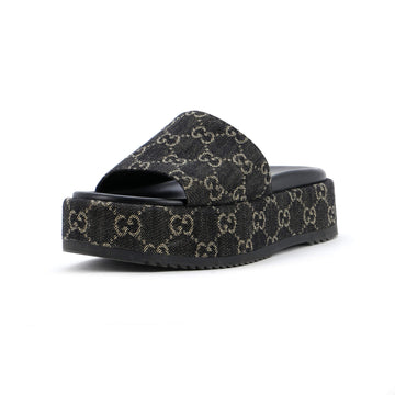 Gucci Women's Angelina Platform Slide Sandals GG Denim