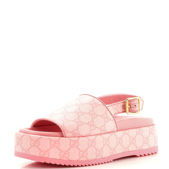 Gucci Women's Angelina Platform Slingback Sandals GG Coated Canvas