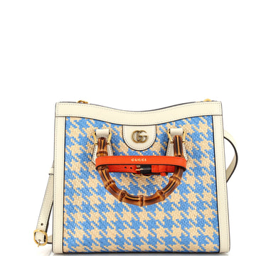 Gucci Diana NM Bamboo Handle Tote Houndstooth Raffia Small